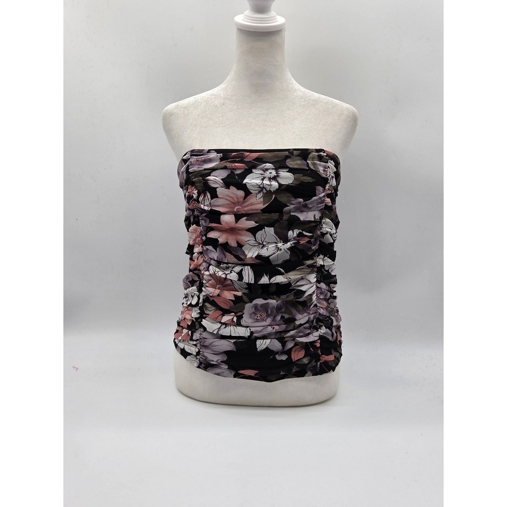 Honey Punch Women's S Black Floral Ruched Strapless Tube Top NWT 101-587
